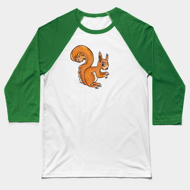 Cute red squirrel Baseball T-Shirt by badlydrawnbabe